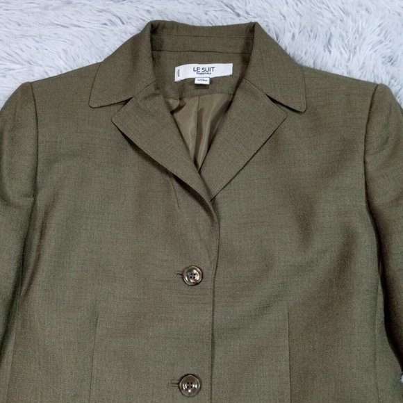 Le Suit Essentials Womens Suit Jacket Blazer Green Petite 6P Button Lined Pocket - Picture 5 of 10